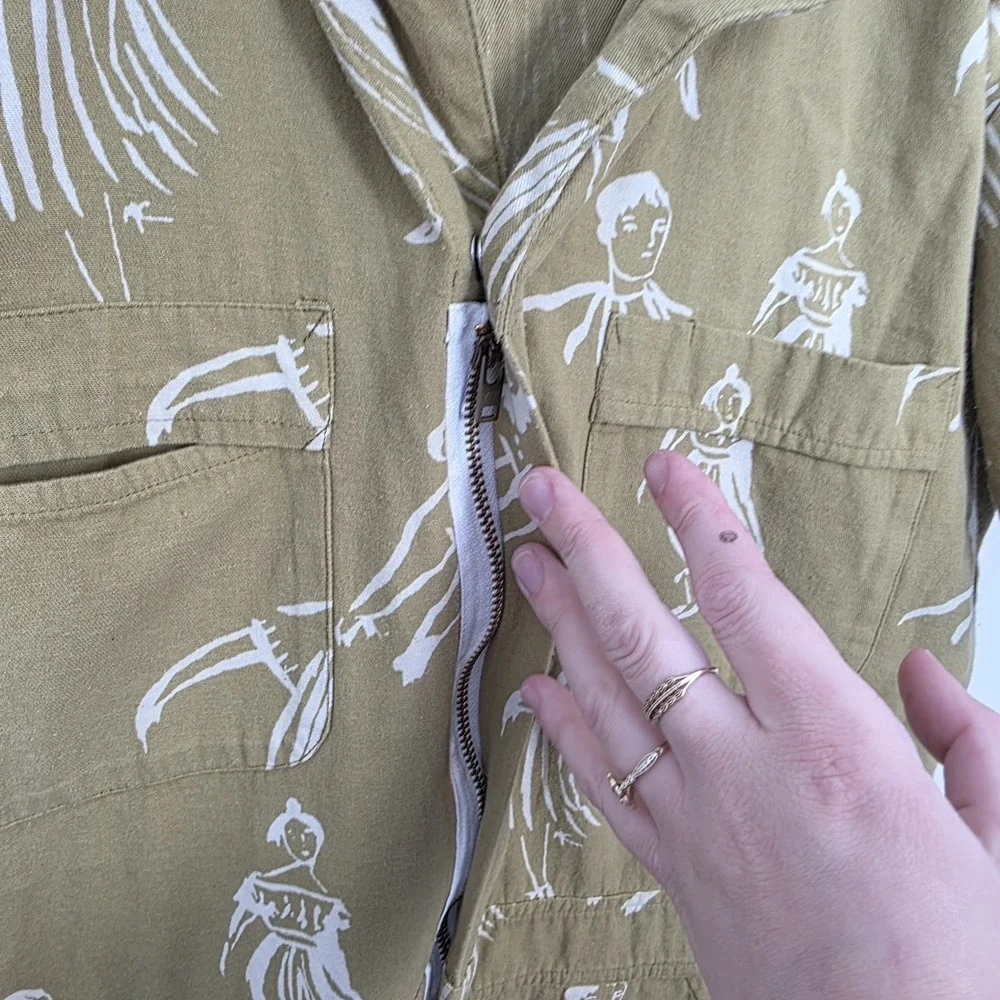 My Little Belleville Green Cream Printed Cotton Willow Boiler-Suit Jumpsuit Sz L - Picture 5 of 14